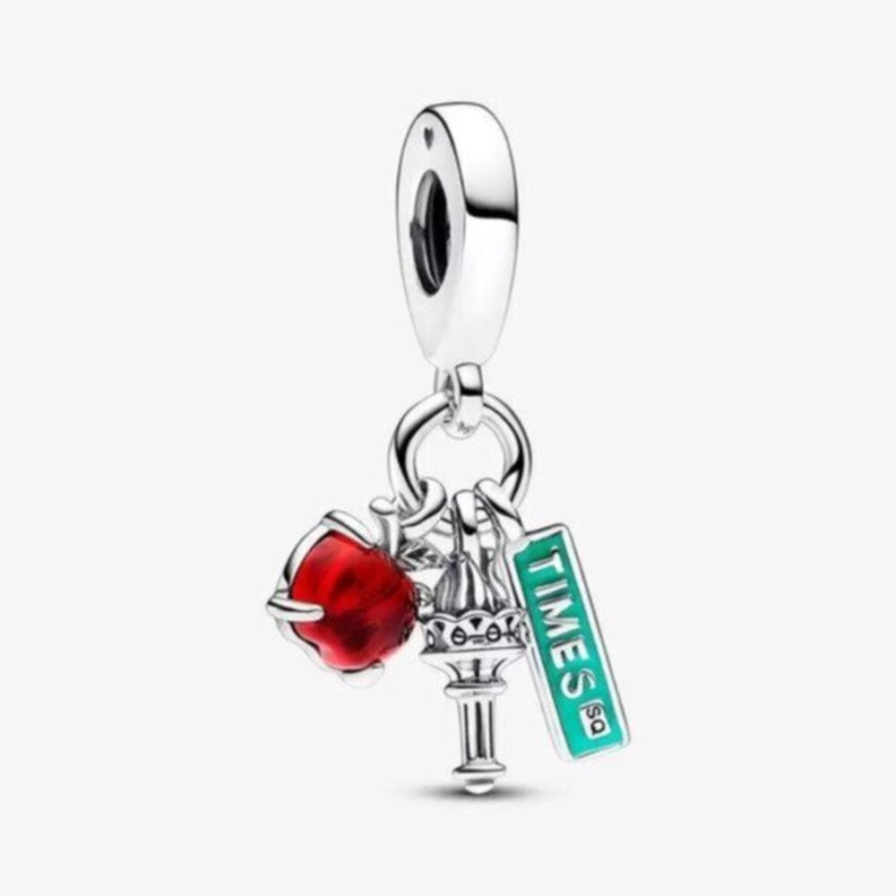 Pandora NYC Apple, Torch and Street Sign Triple Dangle Charm